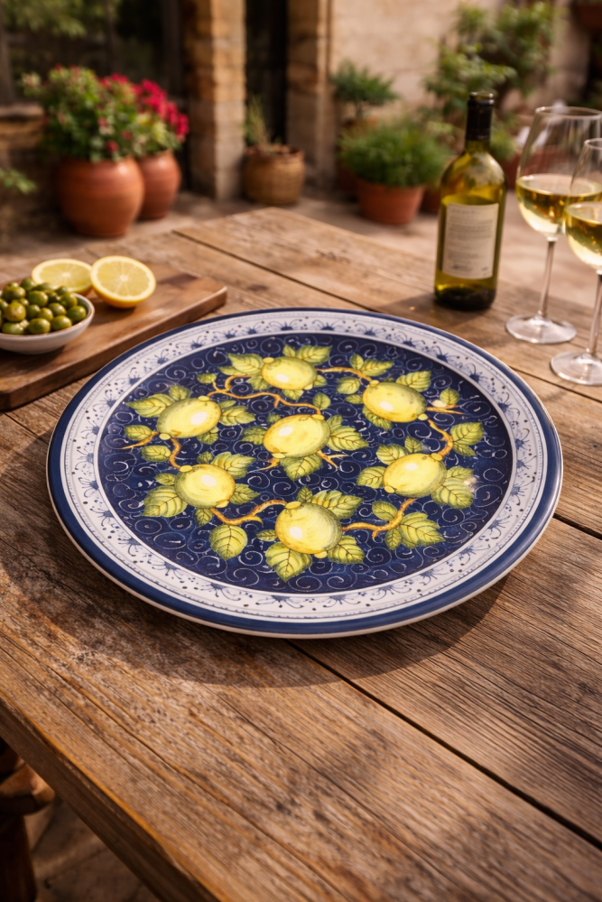 Assiette décorative en céramique peinte à la main – Motif citrons de Toscane